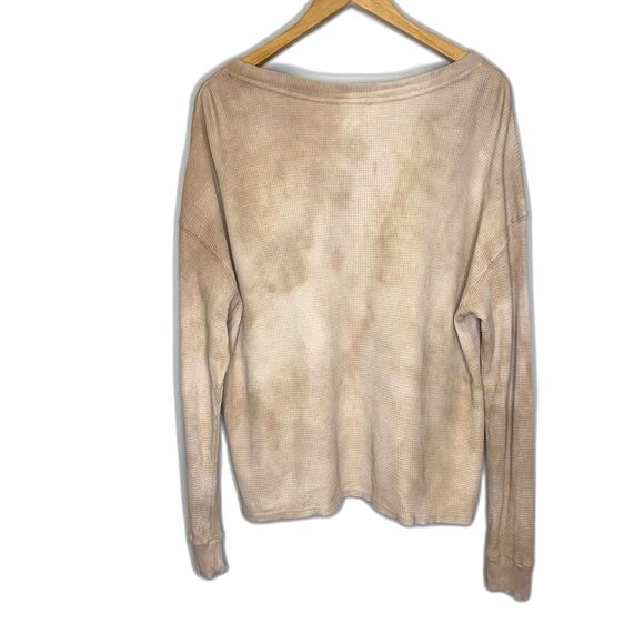 For the Republic Henley Shirt Beige Cream Tie Dye Waffle Knit Cotton Modal LRG‎ - Picture 2 of 5
